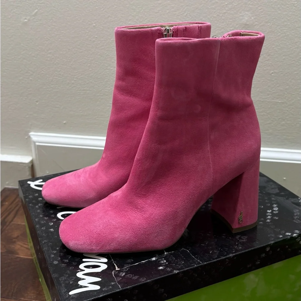 Sam Edelman Codie Pink Suede Block Heel Booties